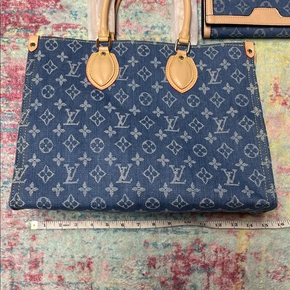 Blue Monogram Denim Tote Bag with Wallet - Picture 2 of 7